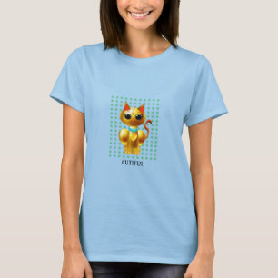Camiseta Gato gatinho dourado, trevos da sorte e caligrafia