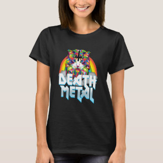 Camiseta Gato Gatinho Fofo Death Metal Arco-íris de Cabeça 