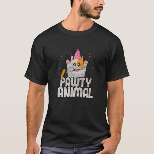 Camiseta Gato Gatinho Pet Engraçado Pawy Festa de aniversár (Frente)