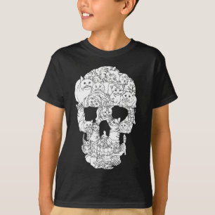 Camiseta Gato Gatinho Skeleton Gótico de Halloween Punk Emo