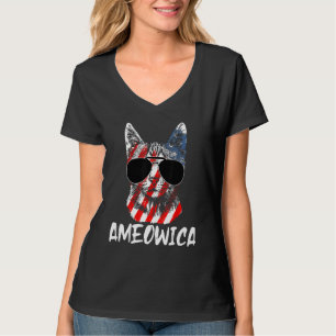 Camiseta Gato Gato-Americano Bonito 4 de julho Patriótico A