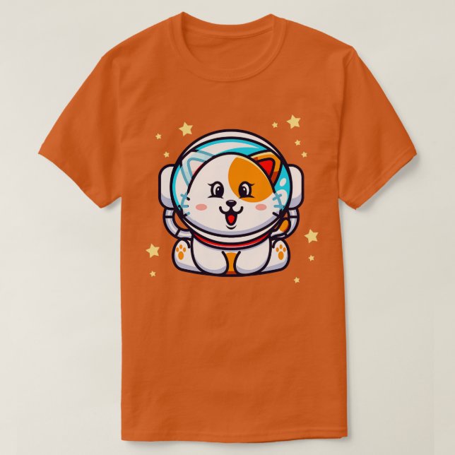 Camiseta Gato Gato-Astronauta Espaço Kawaii Chibi Kitten Pe (Frente do Design)