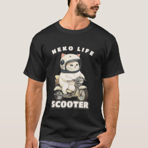 Camiseta gato gato branco ilustração moped scooter biciclet