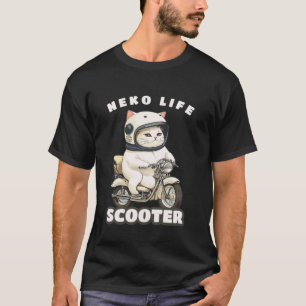 Camiseta gato gato branco ilustração moped scooter biciclet