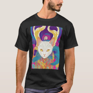 Camiseta Gato gato branco pintura retrato aquarela