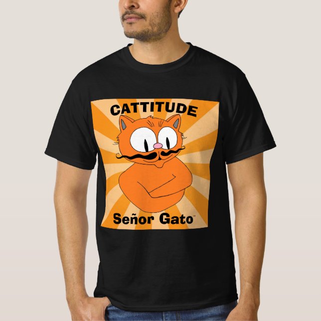 Camiseta Gato Gato de Caça-Mustache do Señor CATTITUDE (Frente)