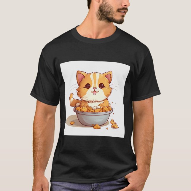 Camiseta Gato-gato-do-mato-laranja numa tigela de torta (Frente)