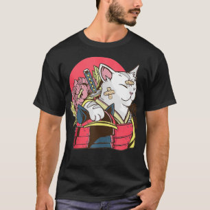 Camiseta Gato Gato do Samurai Trabalho de arte japonês