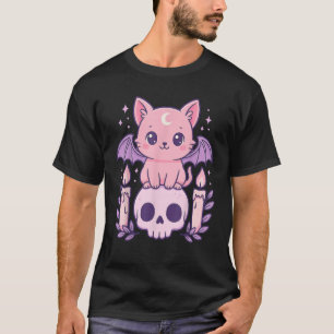 Camiseta Gato Gato Gato Bat Crânio Pastel Gótico Presente H