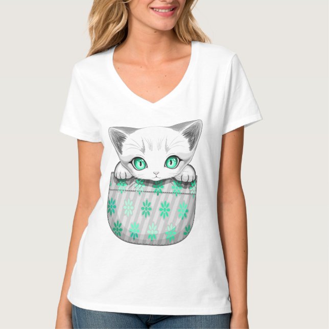 Camiseta Gato, Gato, Gato e Playaking de uma Bolsa (Frente)
