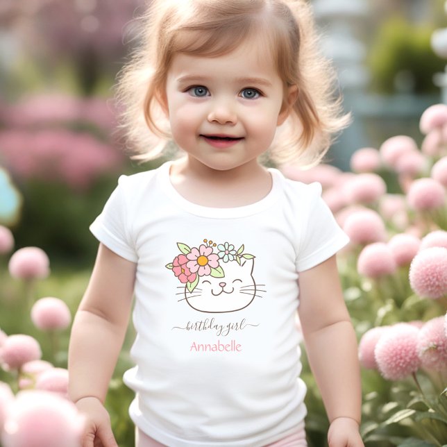 Camiseta Gato Gato-Gato-Gato Nome Rapariga Floral Floral (Cute Cat Kitten Name Girl Floral Floral Toddler T-shirt)