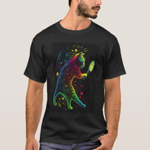 Camiseta Gato Gato Gato Gelado Jogando Pickleball Colorida 