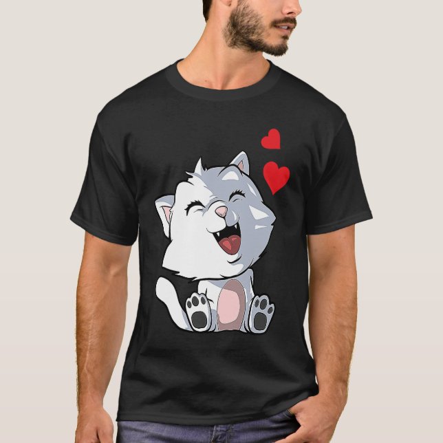 Camiseta Gato Gato Gelado com Corações 2 (Frente)