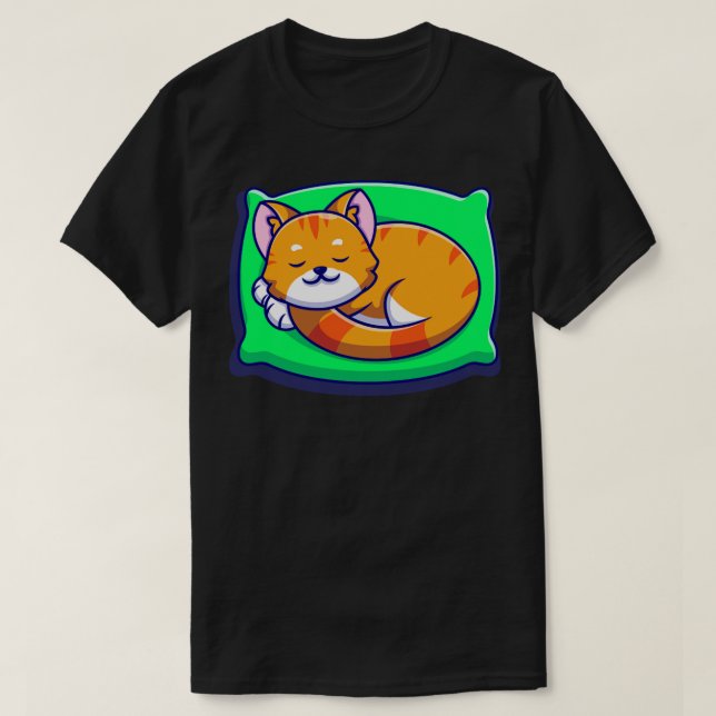 Camiseta Gato Gato Gelado Dormindo Em Cartoon De Travesseir (Frente do Design)
