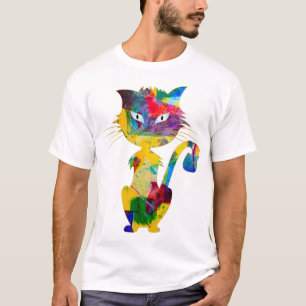 Camiseta Gato Gato Grito Olhos Azuis Claro Trabalho de arte