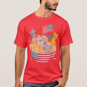 Camiseta Gato Gato-Ramen Sinalizador Patriótico Felino Otak