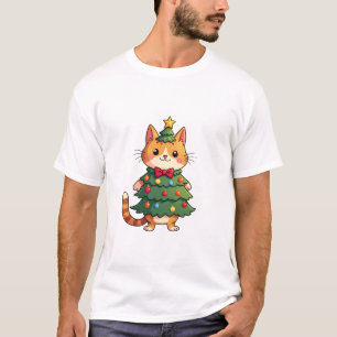 Camiseta Gato Gengibre Árvore de Natal Fofo Natal 4