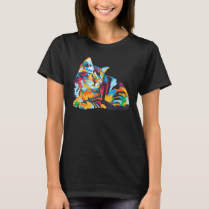 Camiseta Gato Geométrico Colorido Fofo para amantes de gati