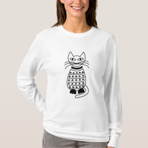 Camiseta Gato Geométrico Preto e Branco