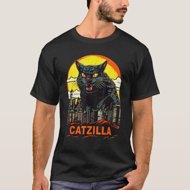 Camiseta Gato Gigante Catzilla Numa Cidade  Catzilla (Frente)