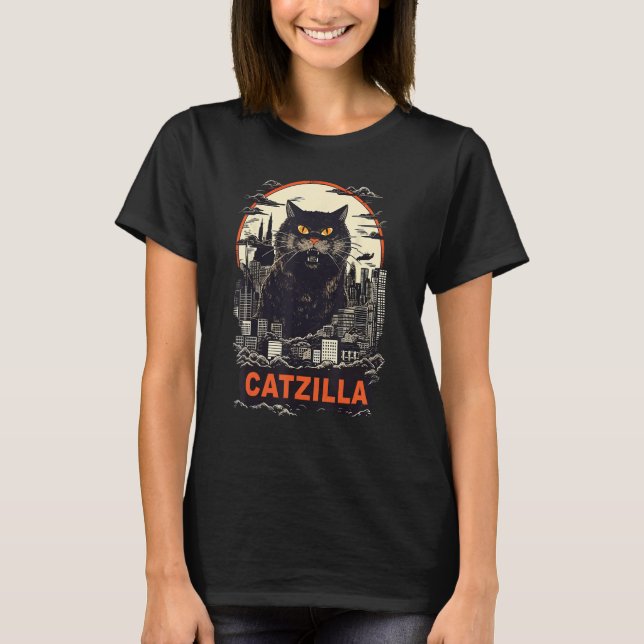 Camiseta Gato Gigante Na Cidade Catzilla (Frente)