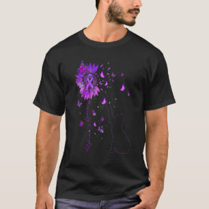 Camiseta Gato Girassol Fita Roxa Conscientização do Alzheim