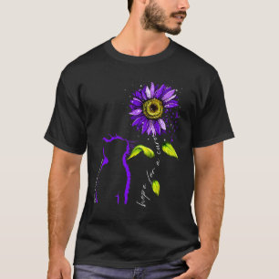 Camiseta Gato Girassol Roxo Conscientização sobre Fibrose C