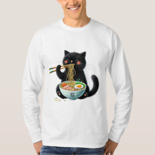 Camiseta Gato giro desfrutando uma tigela quente de ramen