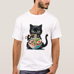 Camiseta Gato giro gostando de comer rêmen