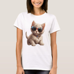 Camiseta gato giro vestindo óculos escuros, gato engraçado