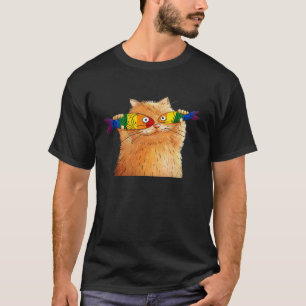 Camiseta Gato Gordo Capturando Peixes Olhos de Peixe Pet Pe