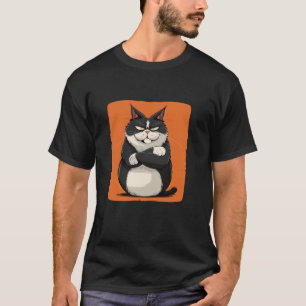 Camiseta Gato Gordo Engraçado com Costume de Braços Cruzado