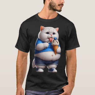 Camiseta Gato Gordo Engraçado Homens Mulheres Sorvete Gatin