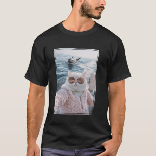 Camiseta Gato Gordo Legal Selfie no Barco Iate com Tubarão 