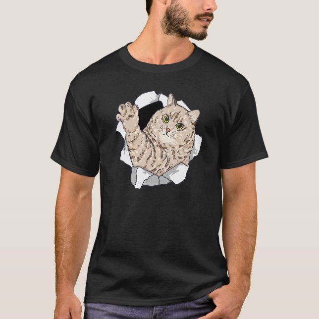Camiseta Gato gordo saindo rasgando rasgado (Frente)