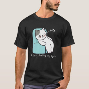 Camiseta Gato Gordo Só Descansando Meus Olhos Não Estou Dor