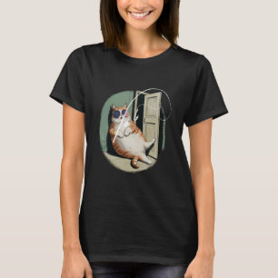 Camiseta gato gorducho Gato pescador com um robalo Peixe Pe
