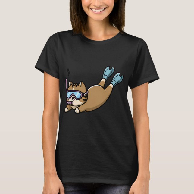 Camiseta Gato gorducho no mar azul profundo (Frente)