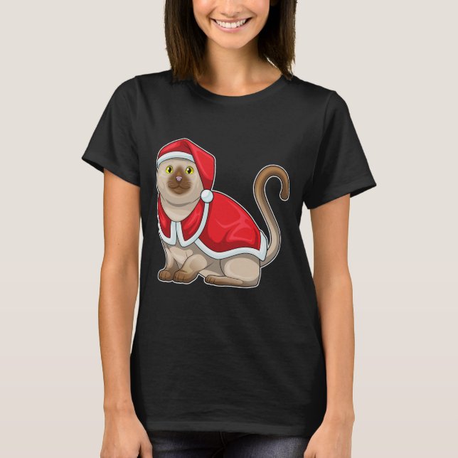 Camiseta Gato gorro de Natal do Papai Noel (Frente)