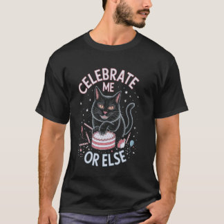 Camiseta Gato Gótico com Arte de Bolo de Aniversário