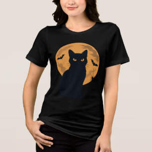 Camiseta Gato Gótico do Dia das Bruxas de Gótamo Preto Spoo