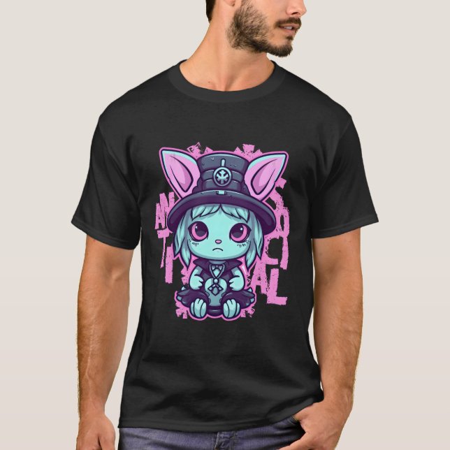 Camiseta Gato Gótico Pastel Kawaii Antissocial Hera (Frente)