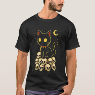 Camiseta Gato Gótico Sinistro Gatinho Fofo em Caveiras Esté
