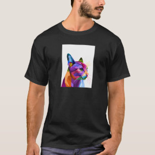 Camiseta Gato Gráfico Colorido Geométrico Abstrato de Vida