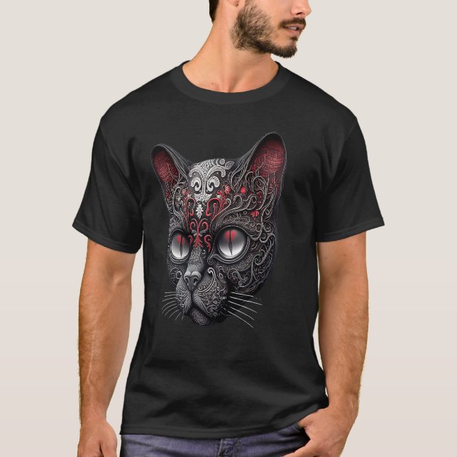 Camiseta Gato Gráfico de Caveira de Açúcar (Frente)
