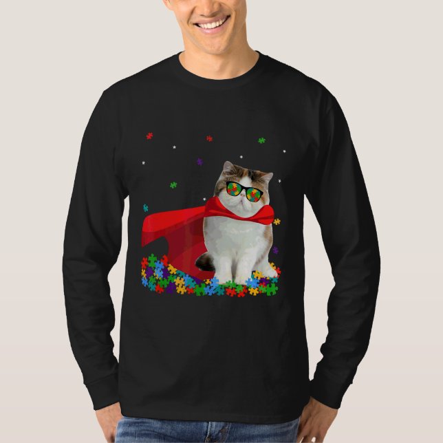 Camiseta Gato Gráfico de Consciência do Autismo Exótico leg (Frente)