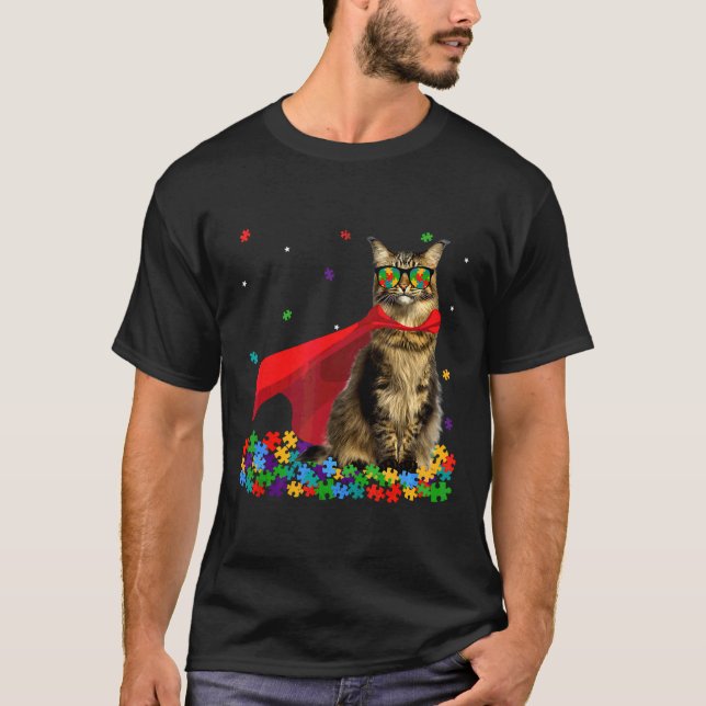 Camiseta Gato Gráfico de Sensibilização para o Autismo do M (Frente)