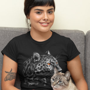 Camiseta Gato Grande de Animais Gráficos de Cabeça Leopardo