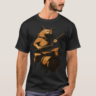 Camiseta Gato Gritando Tocando Bateria