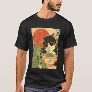Camiseta Gato Groovy Ramen Japonês Retro Anos 80 70 Cool An